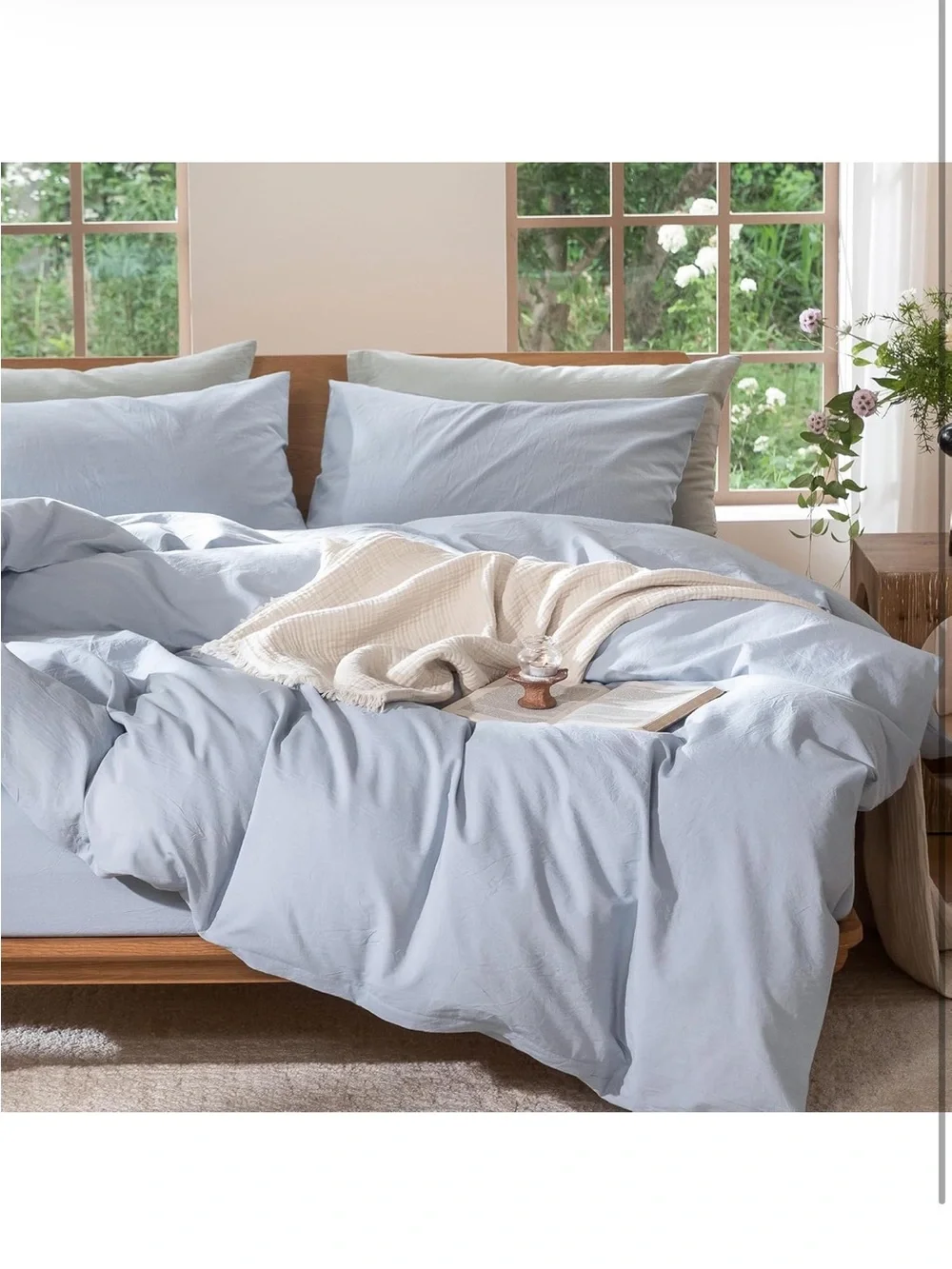 NEW MooMee 100% Washed Cotton Bedding Duvet Cover Set. Cornflower Blue, King